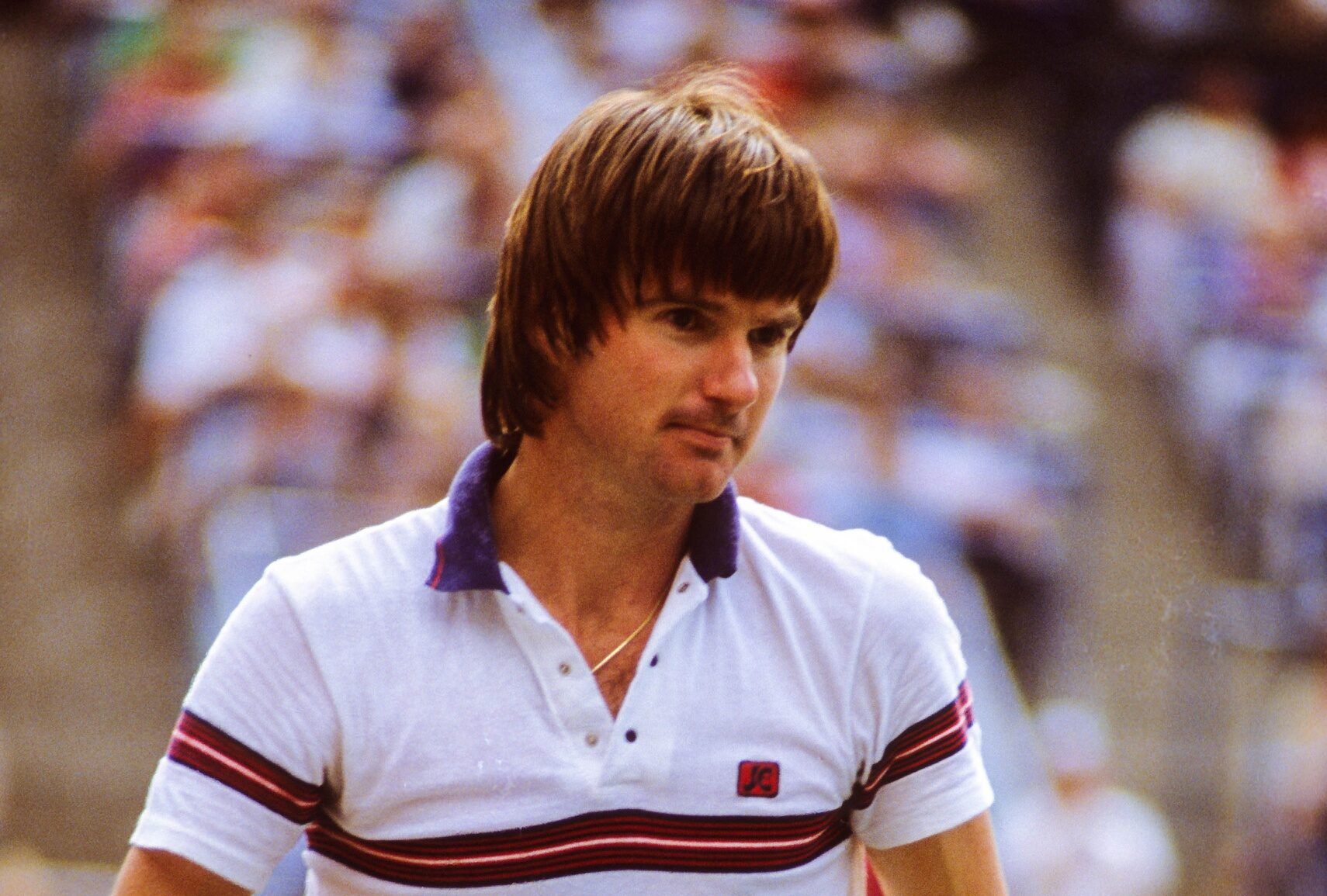 Jimmy Connors (USA) on the court against Rodney Harmon (USA) (not pictured) during the 1981 US Open at the USTA National Tennis Center.