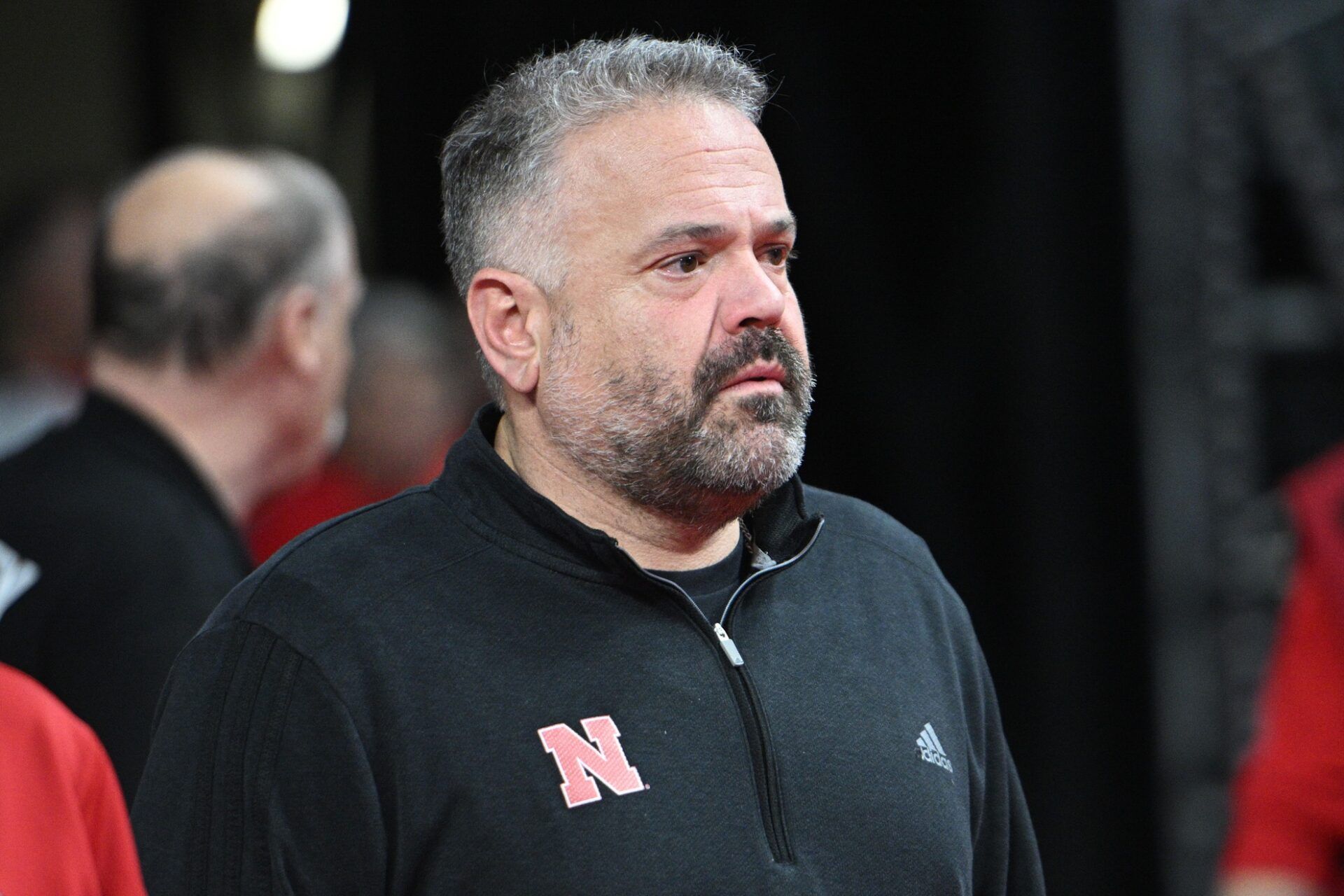 Nebraska Cornhuskers football coach Matt Rhule watches the game between the Nebraska Cornhuskers and the Minnesota Golden Gophers during the first half at Pinnacle Bank Arena.