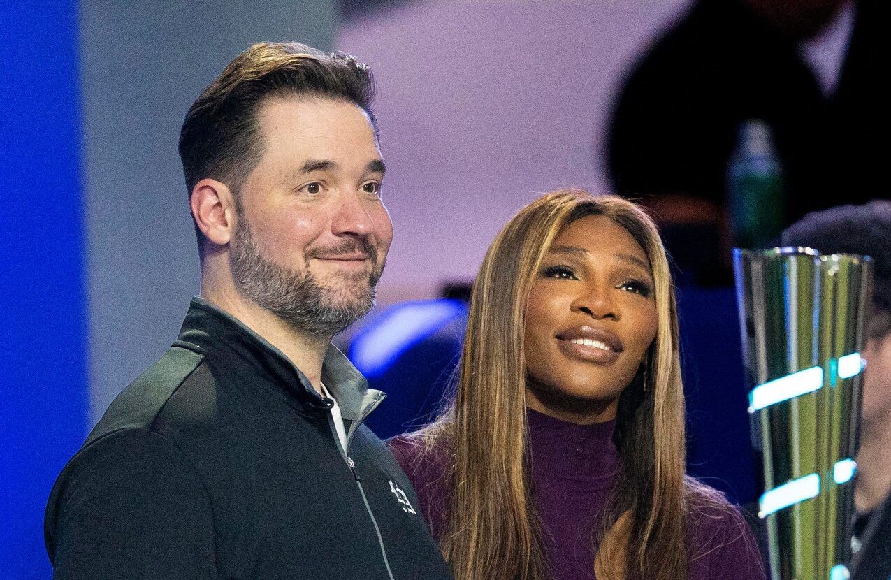 Serena Williams and her husband, Reddit co-founder Alexis Ohanian, co-own the Los Angeles Golf Club, and watch their team play against Boston Common Golf during a TGL match at the SoFi Center on February 4, 2025, in Palm Beach Gardens, Florida.