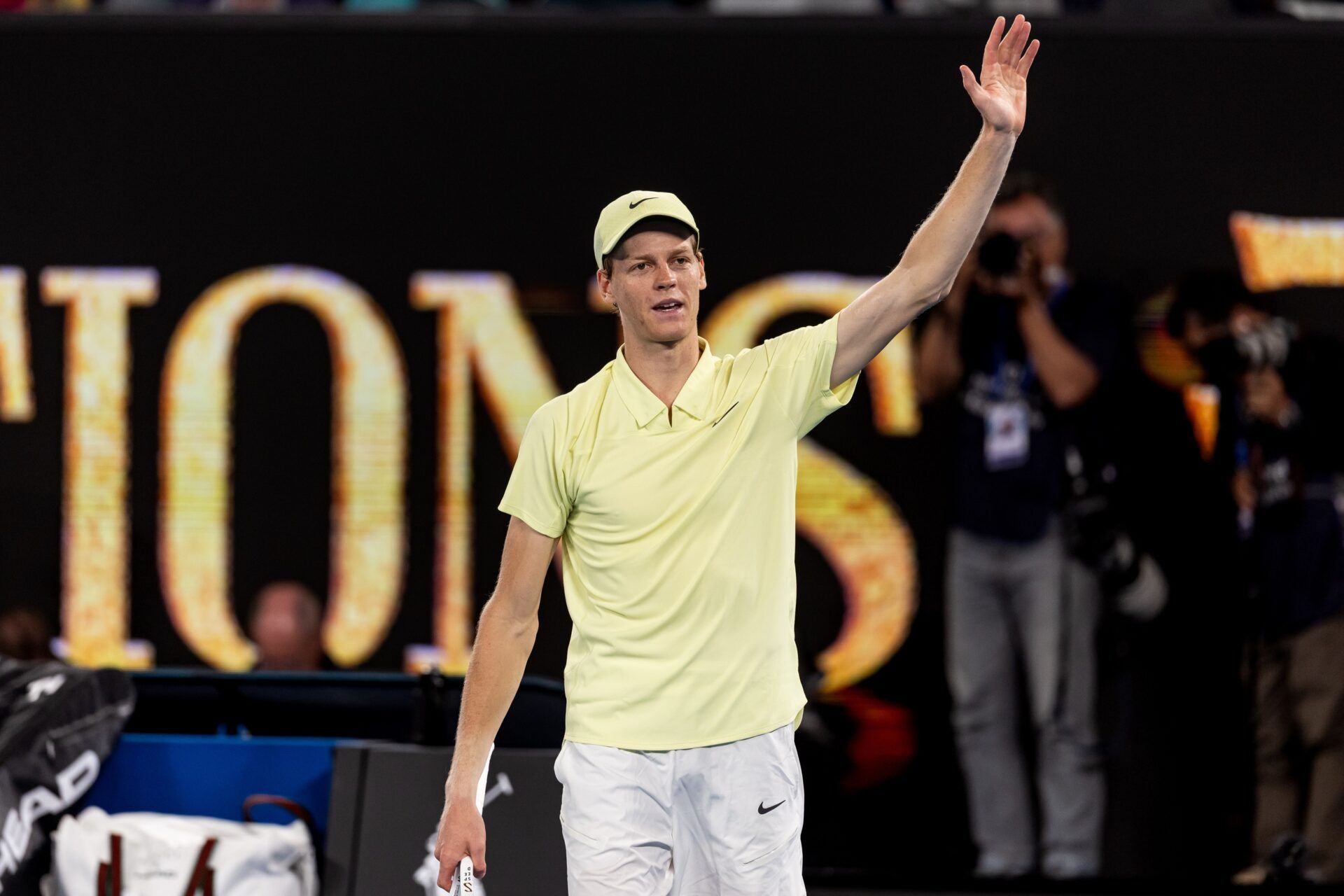 Jannik Sinner of Italy celebrates during his match against Ben Shelton of United States of America in the semifinals of the men's singles at the 2025 Australian Open at Melbourne Park.
