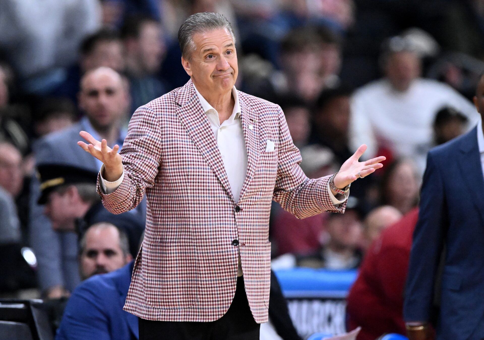 Arkansas Razorbacks head coach John Calipari during the first half of a second round men’s NCAA Tournament game against the St. John's Red Storm at Amica Mutual Pavilion.