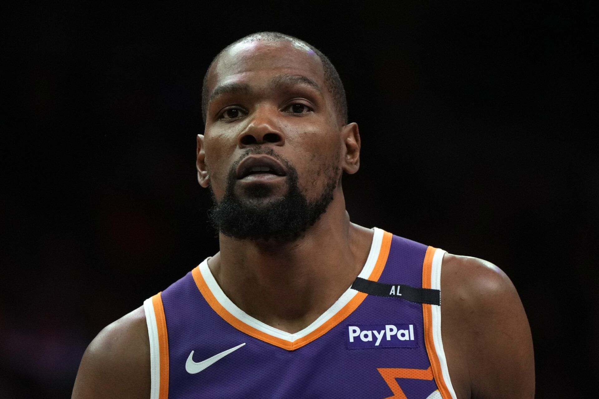 Phoenix Suns forward Kevin Durant (35) looks on against the Boston Celtics during the second half at Footprint Center.