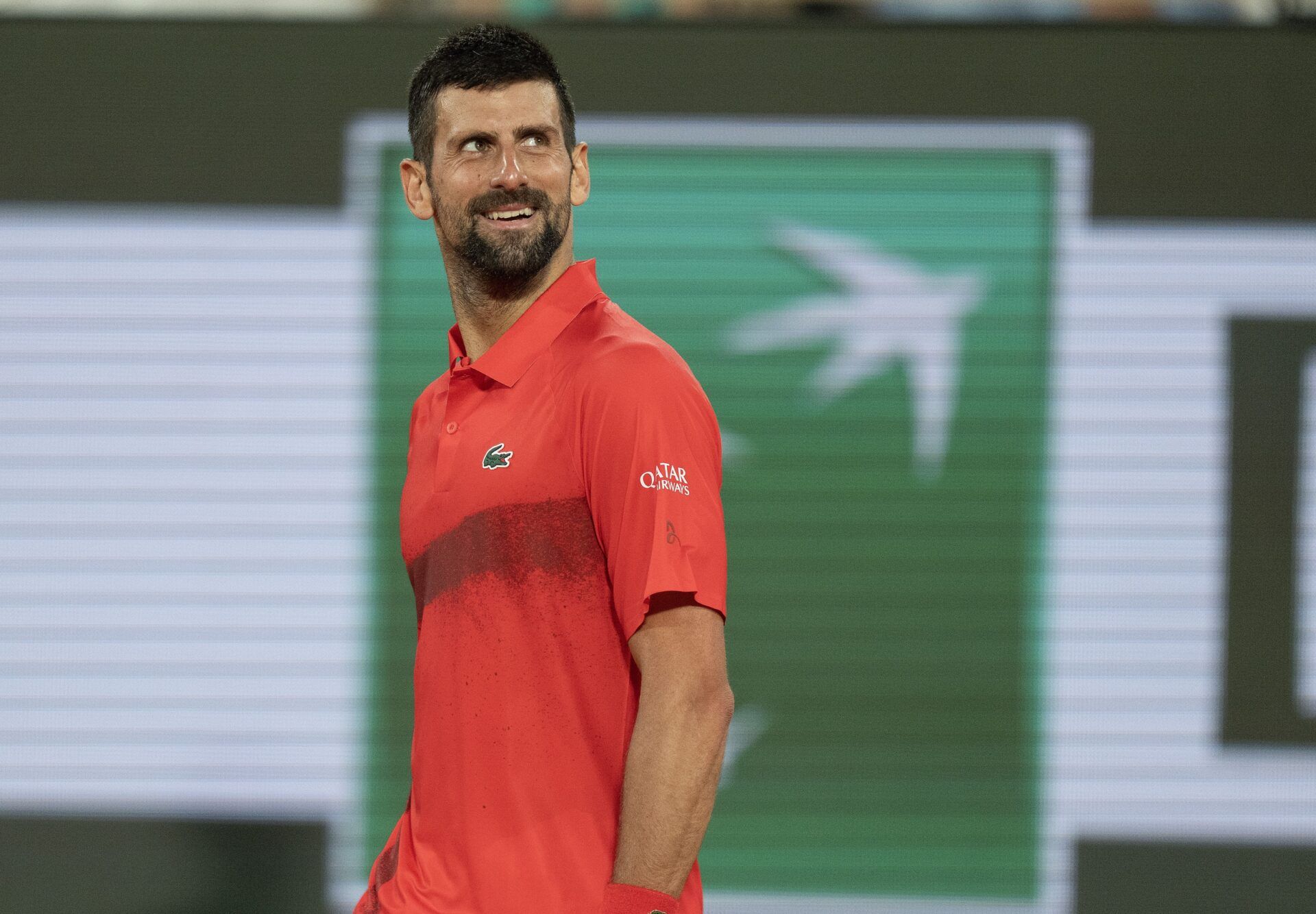 Novak Djokovic of Serbia during his match against Filip Misolic of Austria on day seven at Roland Garros Stadium.