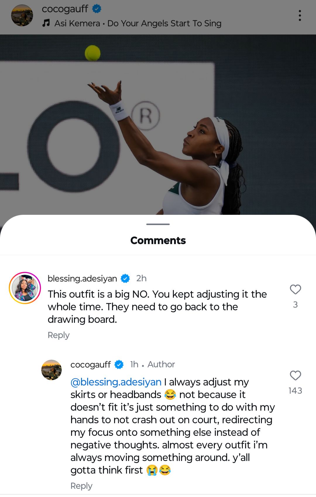 Screen grab of Coco Gauff's comment