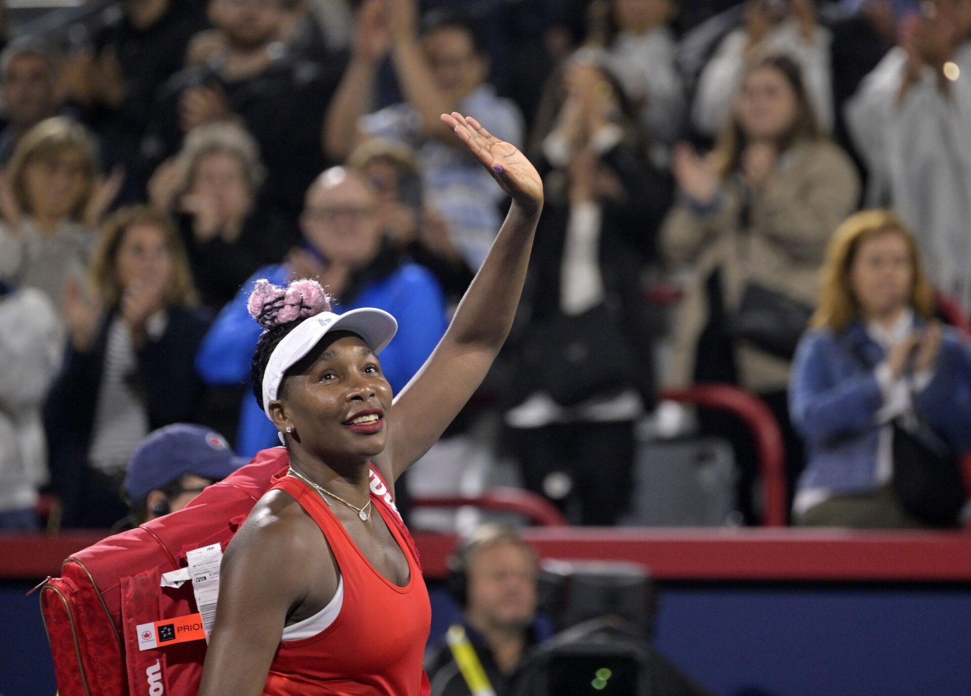 Venus Williams (USA) waves to the crowd after her loss against Madison Keys (USA) (not pictured) in first round play at IGA Stadium.