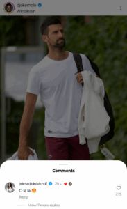 Jelena Djokovic's comment on Novak Djokovic's Wimbledon post
