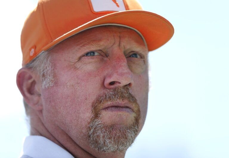 Boris Becker looks on during the match of Novak Djokovic (not pictured) against David Goffin (not pictured) on day six during the Western and Southern Open tennis tournament at Linder Family Tennis Center.