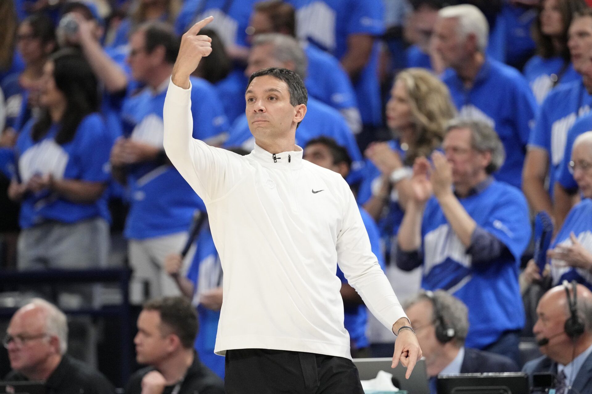 Oklahoma City Thunder head coach Mark Daigneault directs players against the Indiana Pacers during the second half of game seven of the 2025 NBA Finals at Paycom Center.