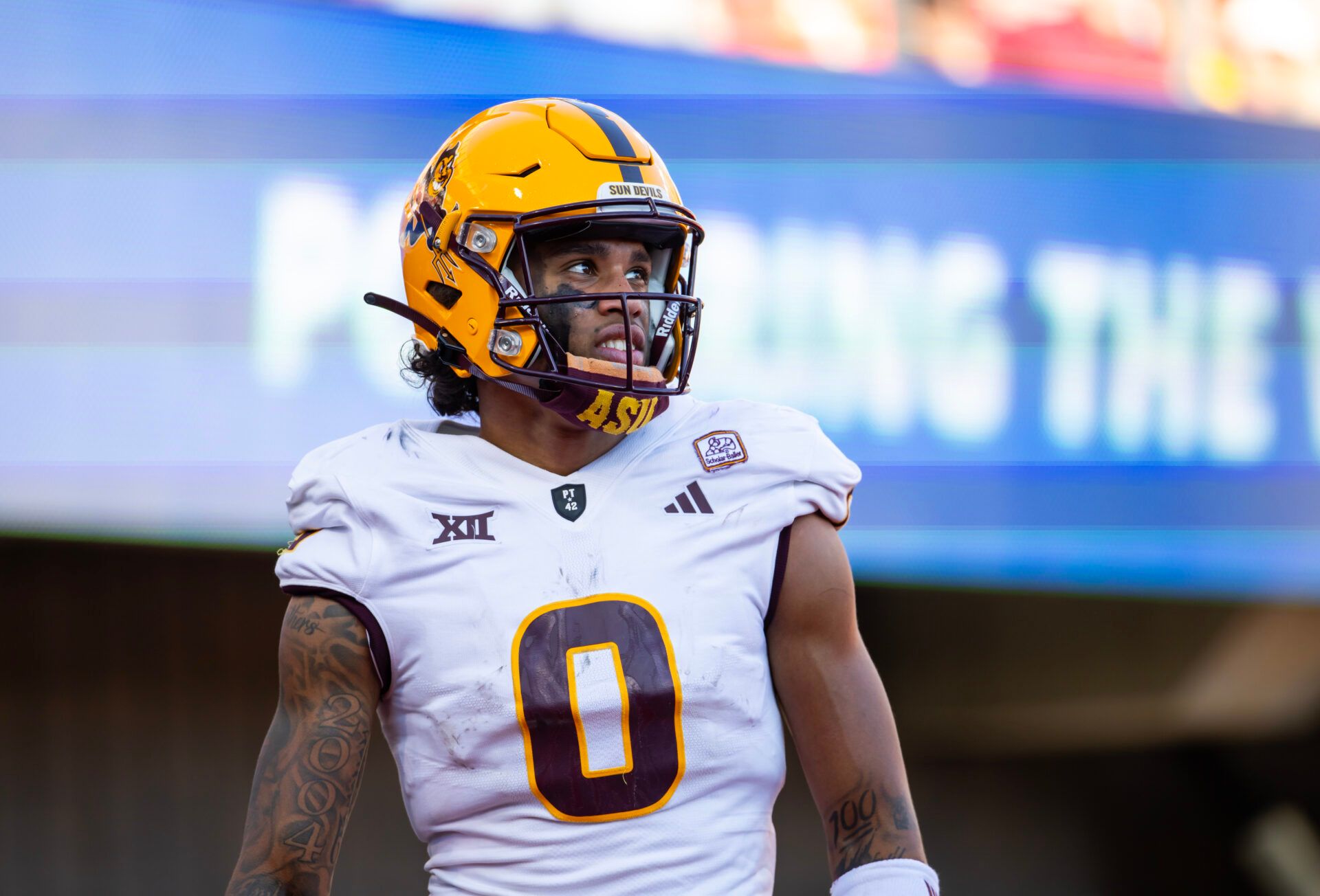 Arizona State Sun Devils wide receiver Jordyn Tyson (0) against the Arizona Wildcats during the Territorial Cup at Arizona Stadium.
