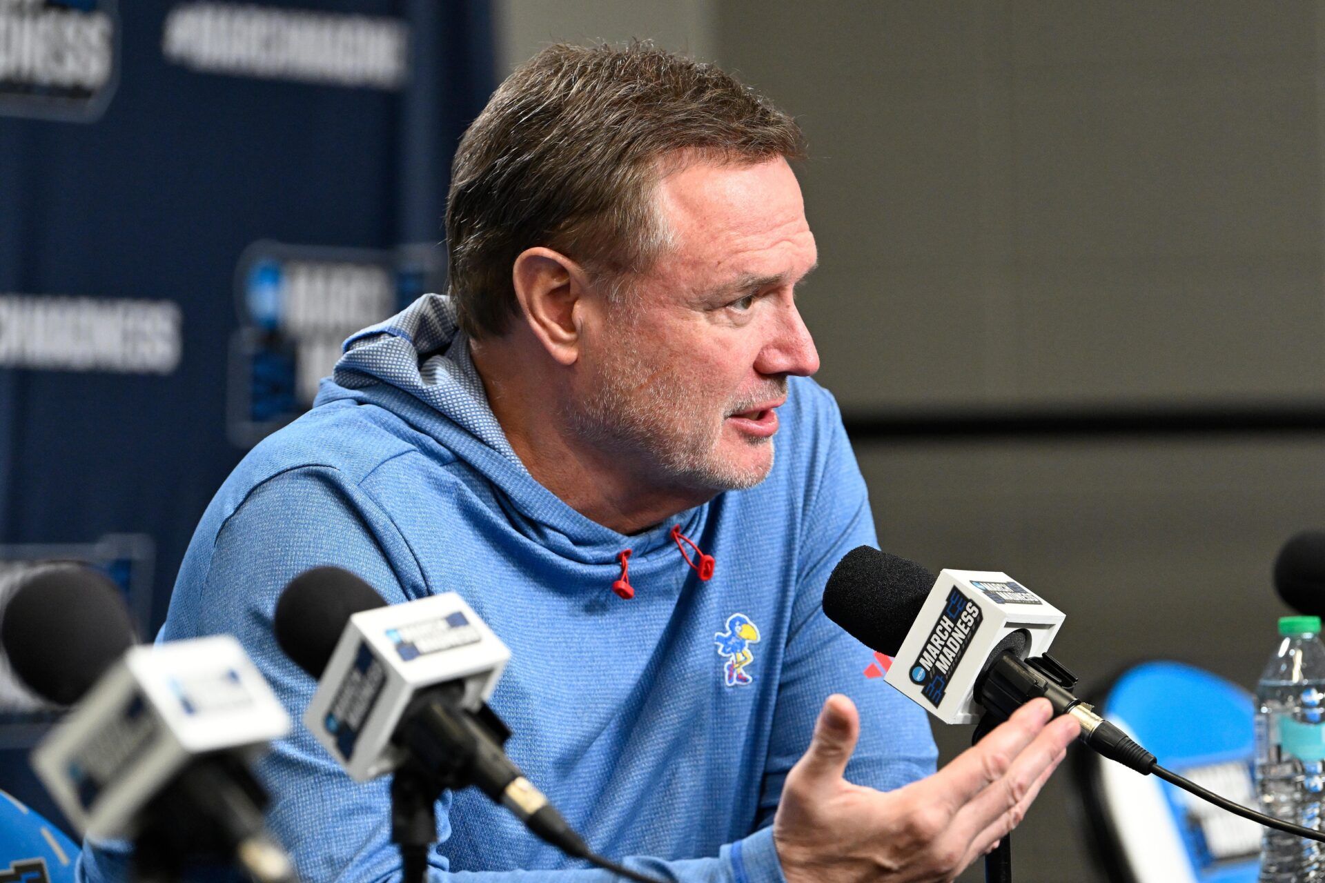 Kansas Jayhawks head coach Bill Self speaks to the media during a press conference at Amica Mutual Pavilion.