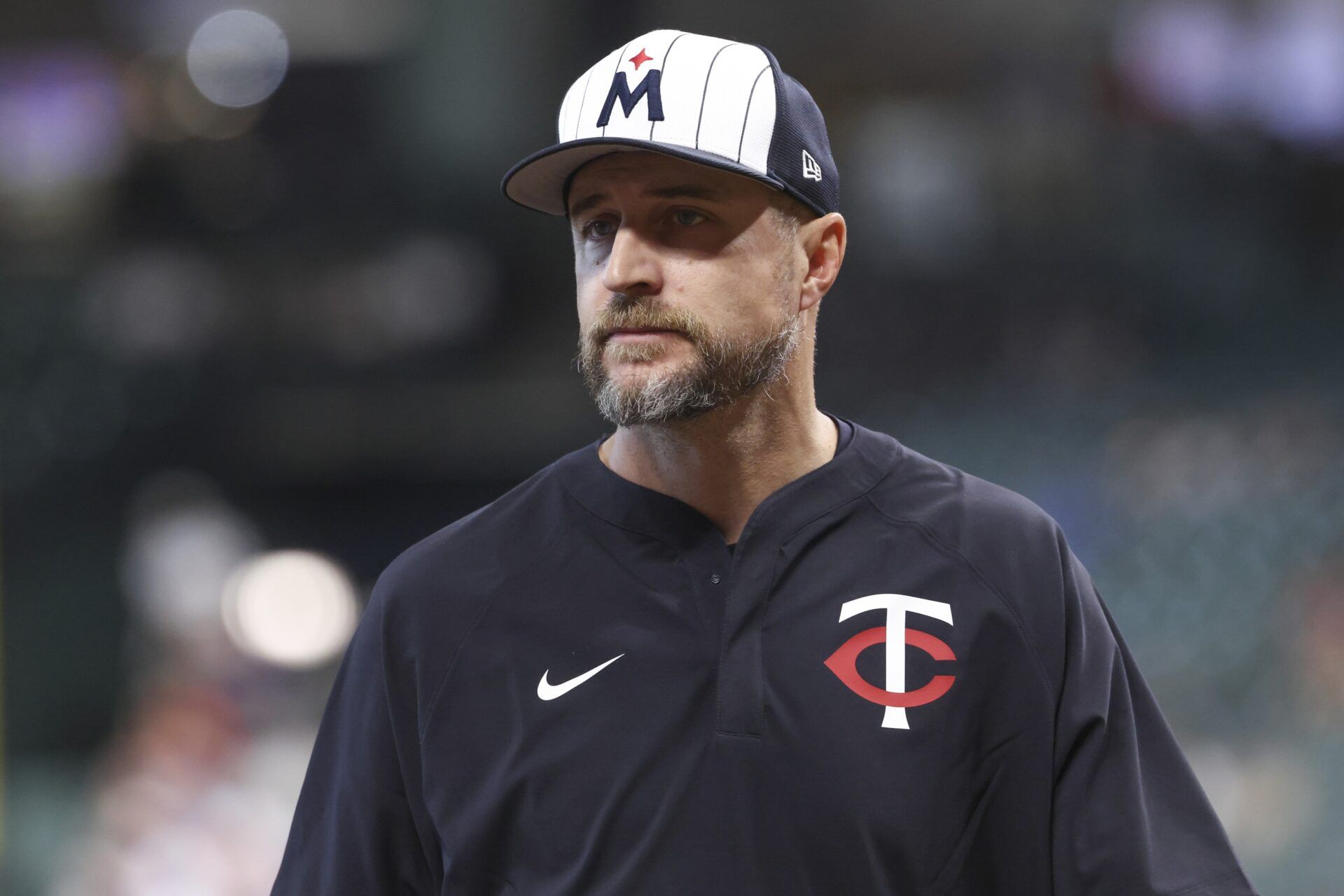 Minnesota Twins manager Rocco Baldelli walks on the field before the game against the Houston Astros at Daikin Park.