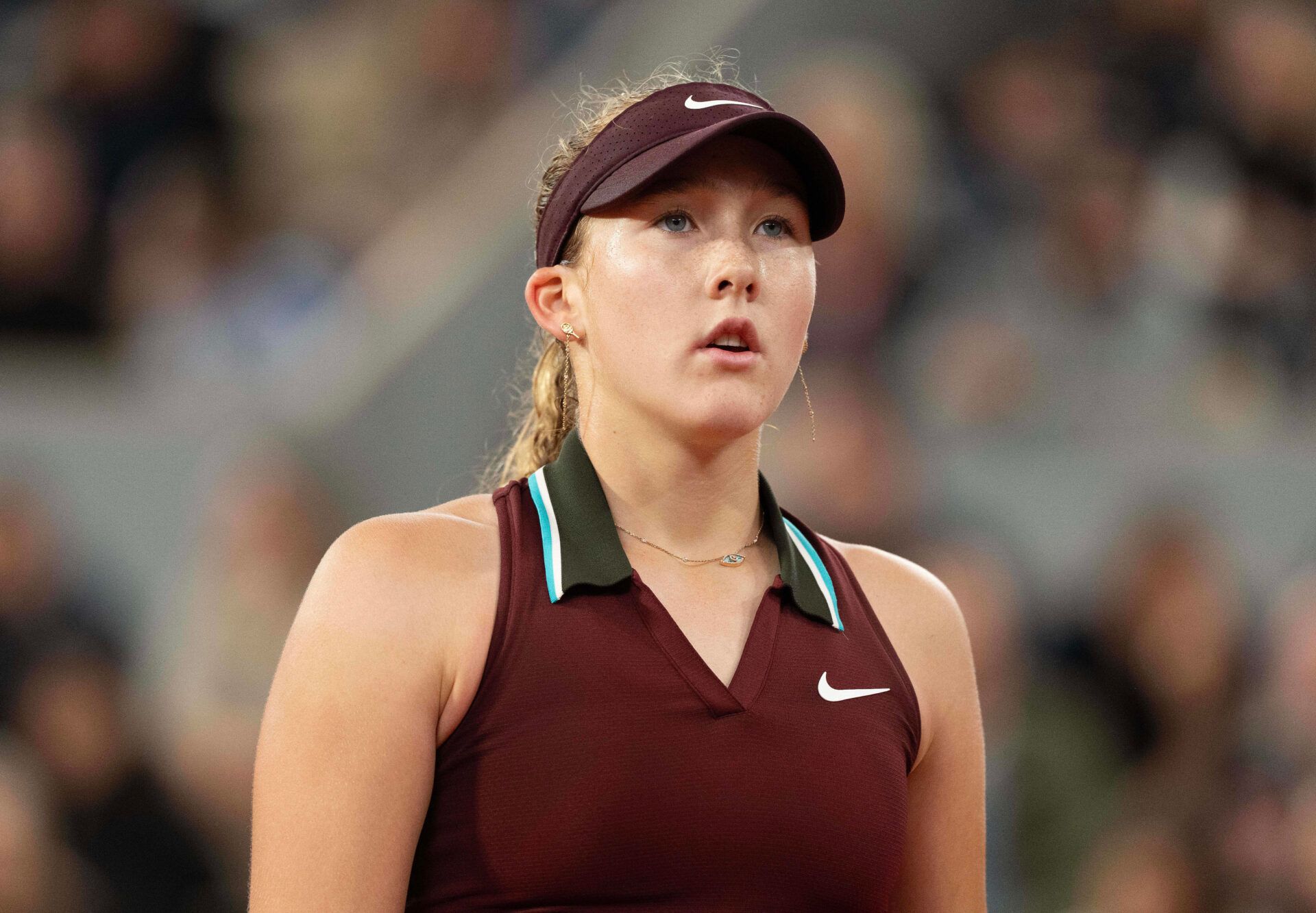 Mirra Andreeva during her match against Lois Boisson of France on day 11 at Roland Garros Stadium.