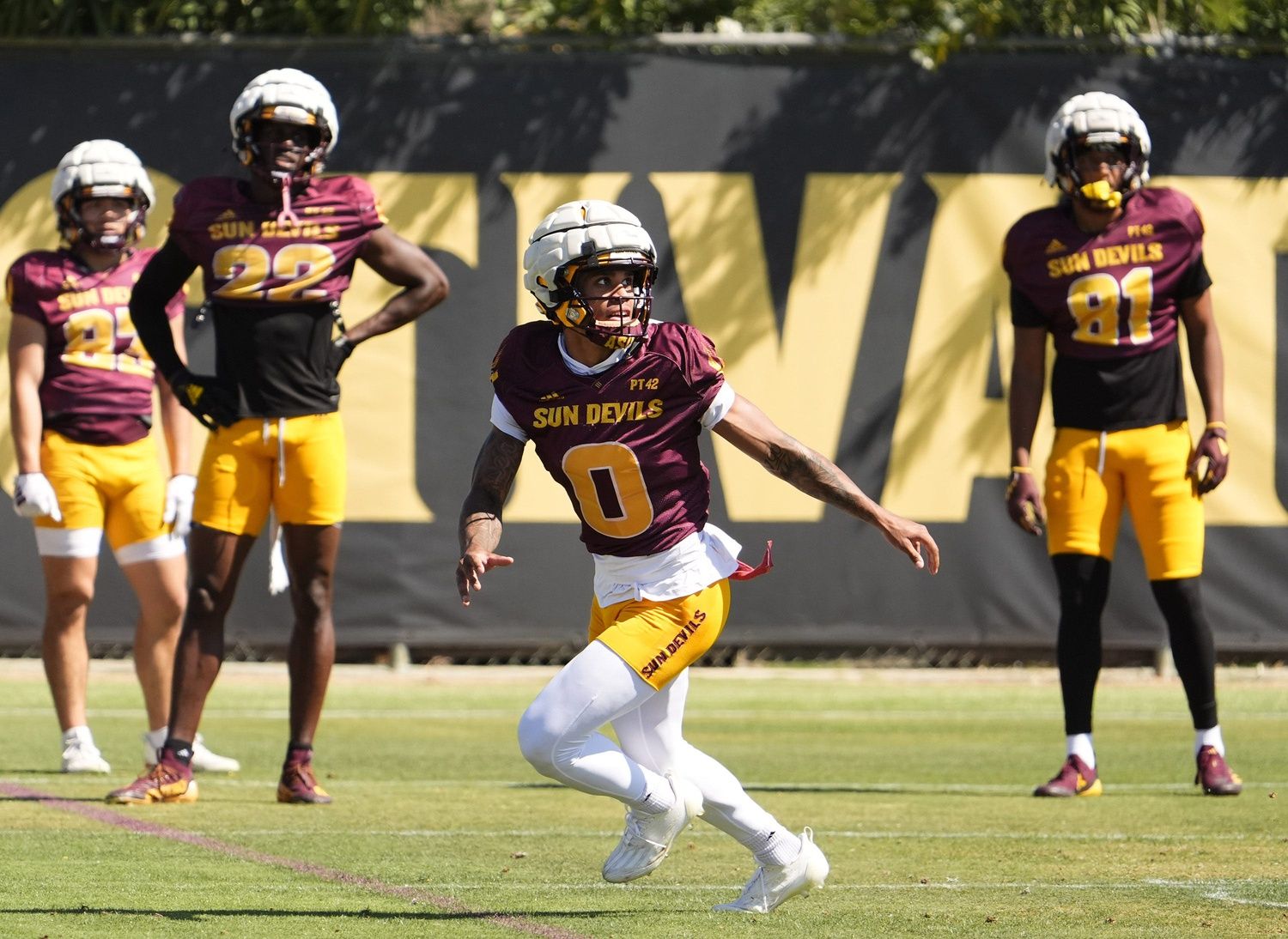 Arizona State wide receiver Jordyn Tyson during spring practice at Kajakawa Practice fields on April 16, 2025, in Tempe.