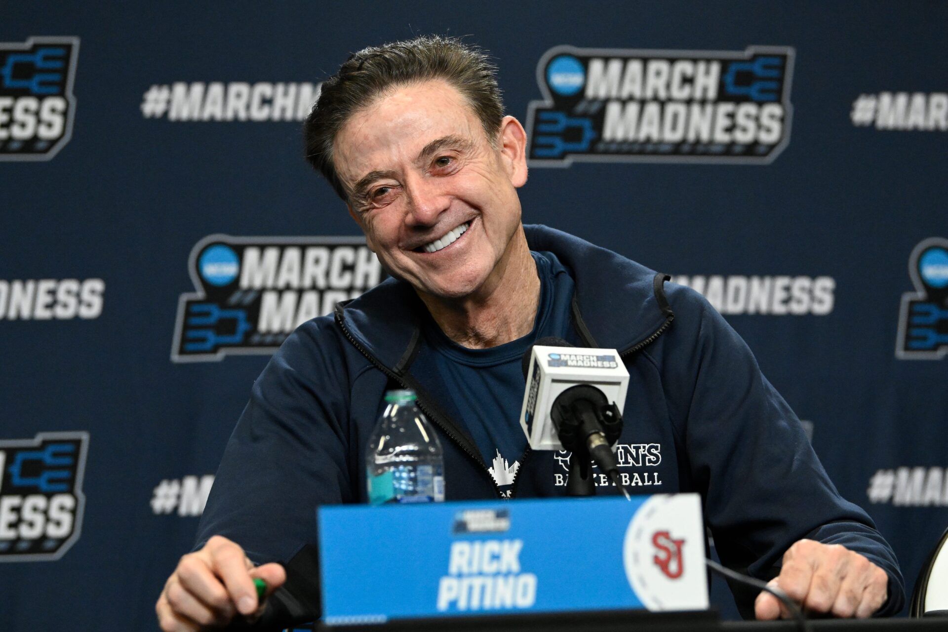 St. John's Red Storm head coach Rick Pitino speaks to the media during a press conference at Amica Mutual Pavilion.