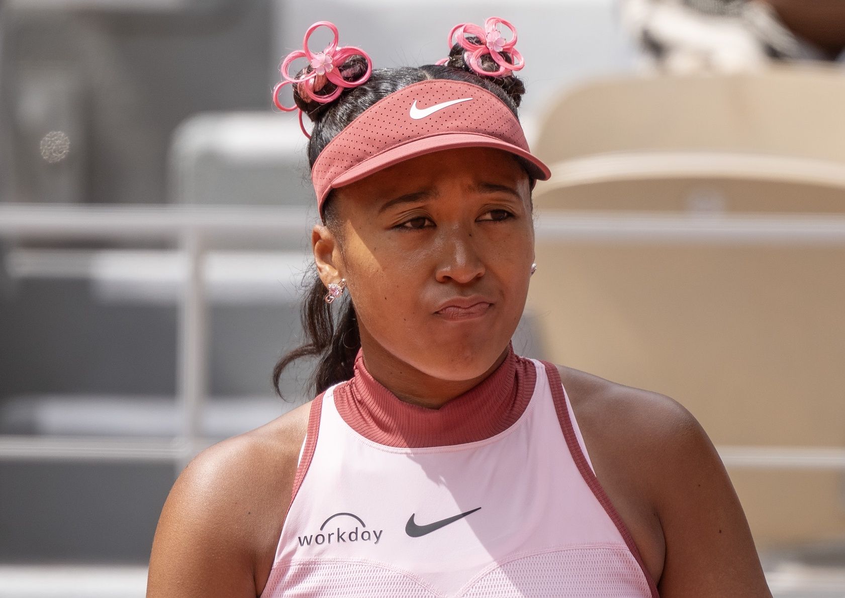 Naomi Osaka of Japan during her match against Paula Badosa of Spain on day two at Roland Garros Stadium.