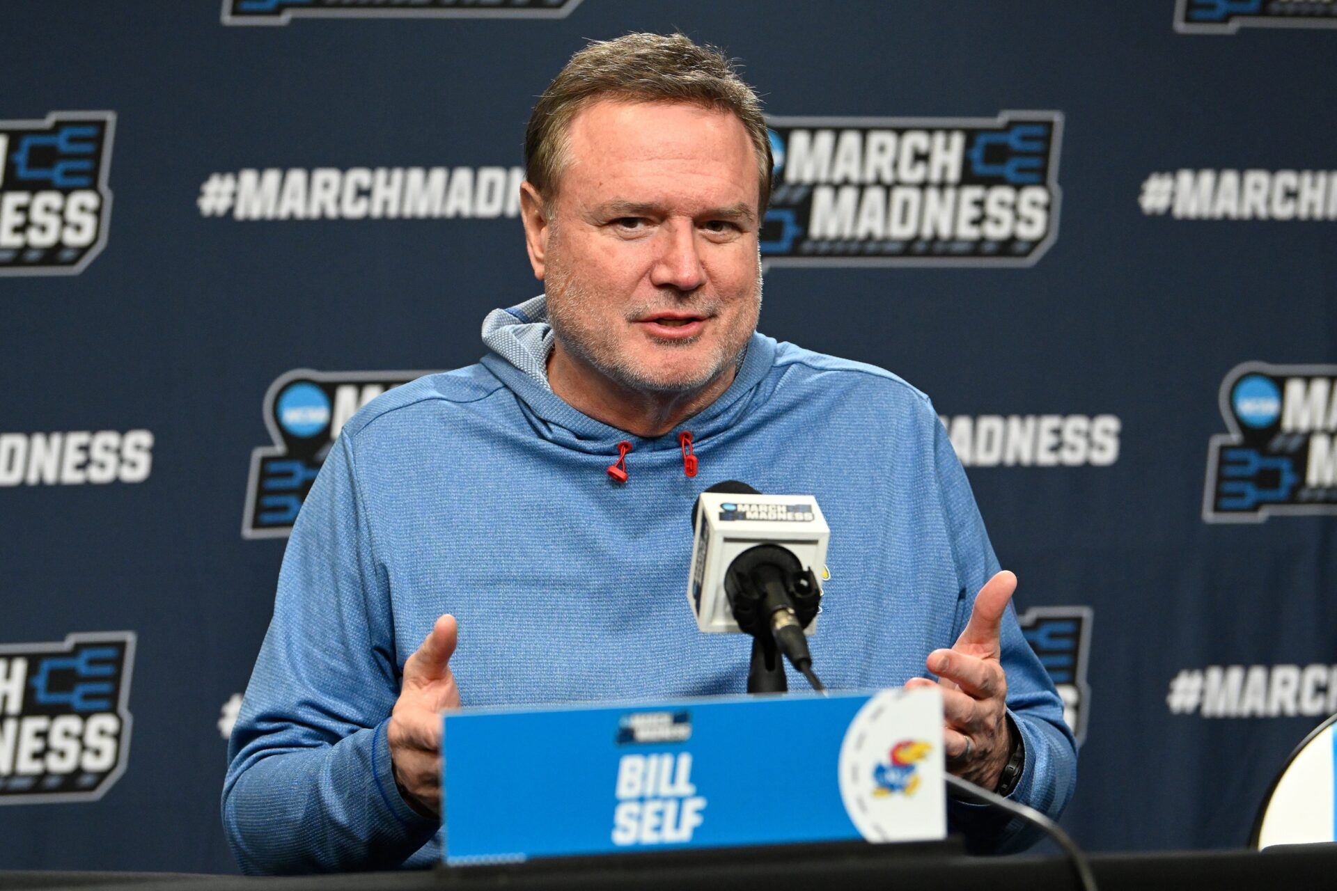 Kansas Jayhawks head coach Bill Self speaks to the media during a press conference at Amica Mutual Pavilion.