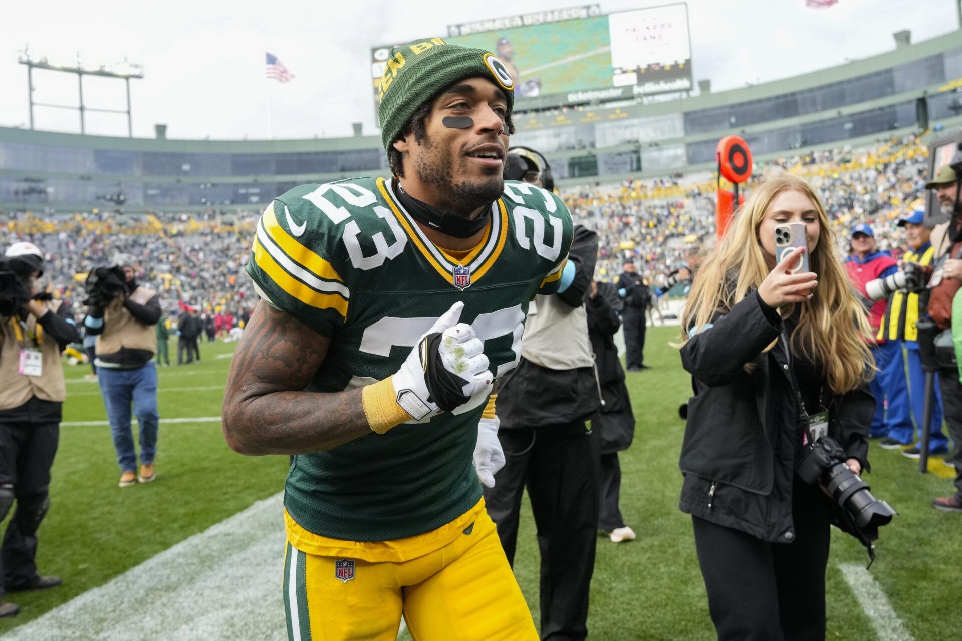 Green Bay Packers cornerback Jaire Alexander (23) following the game against the Arizona Cardinals at Lambeau Field.