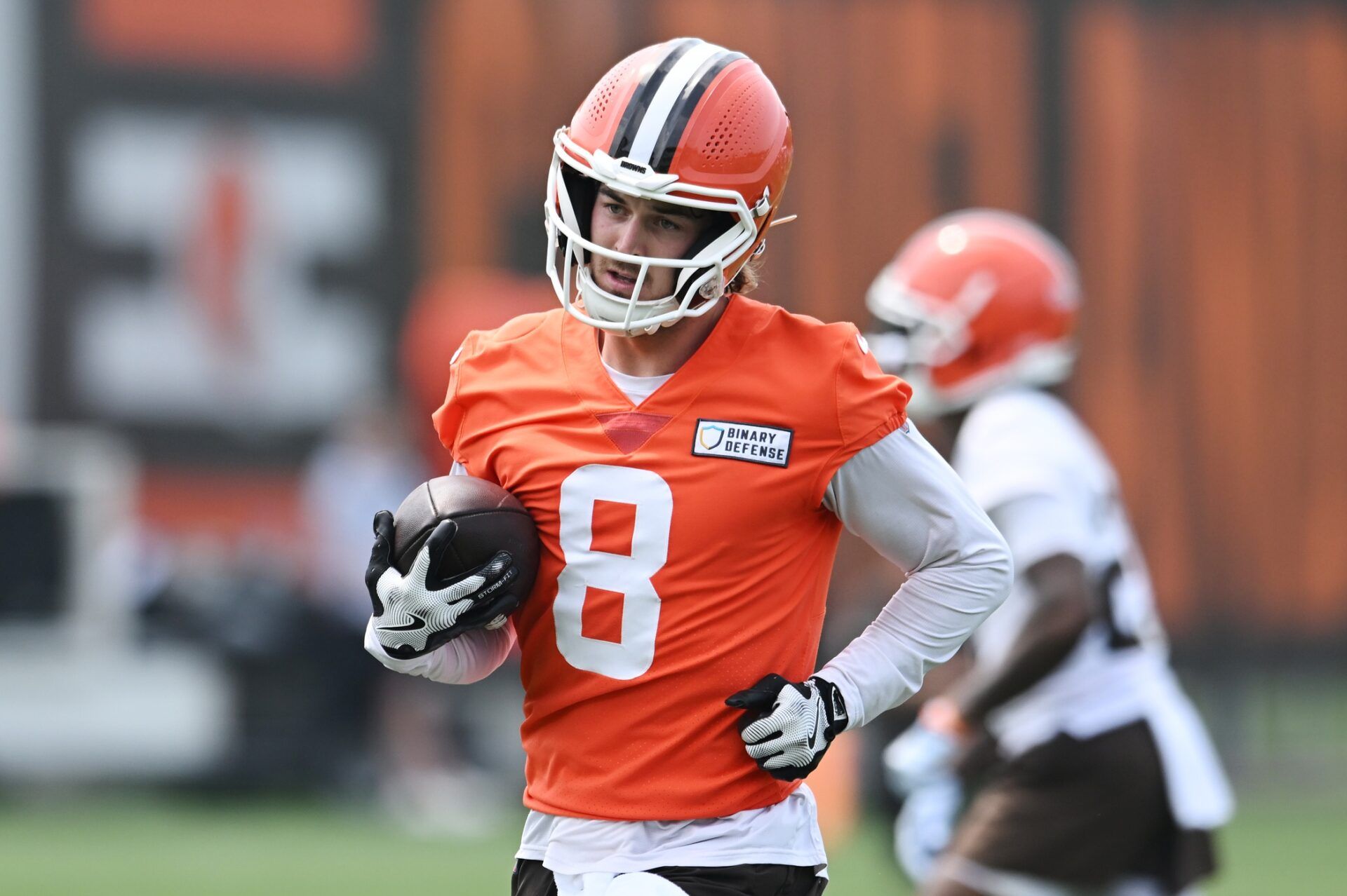 Cleveland Browns quarterback Kenny Pickett (8) during mini camp at CrossCountry Mortgage Campus.