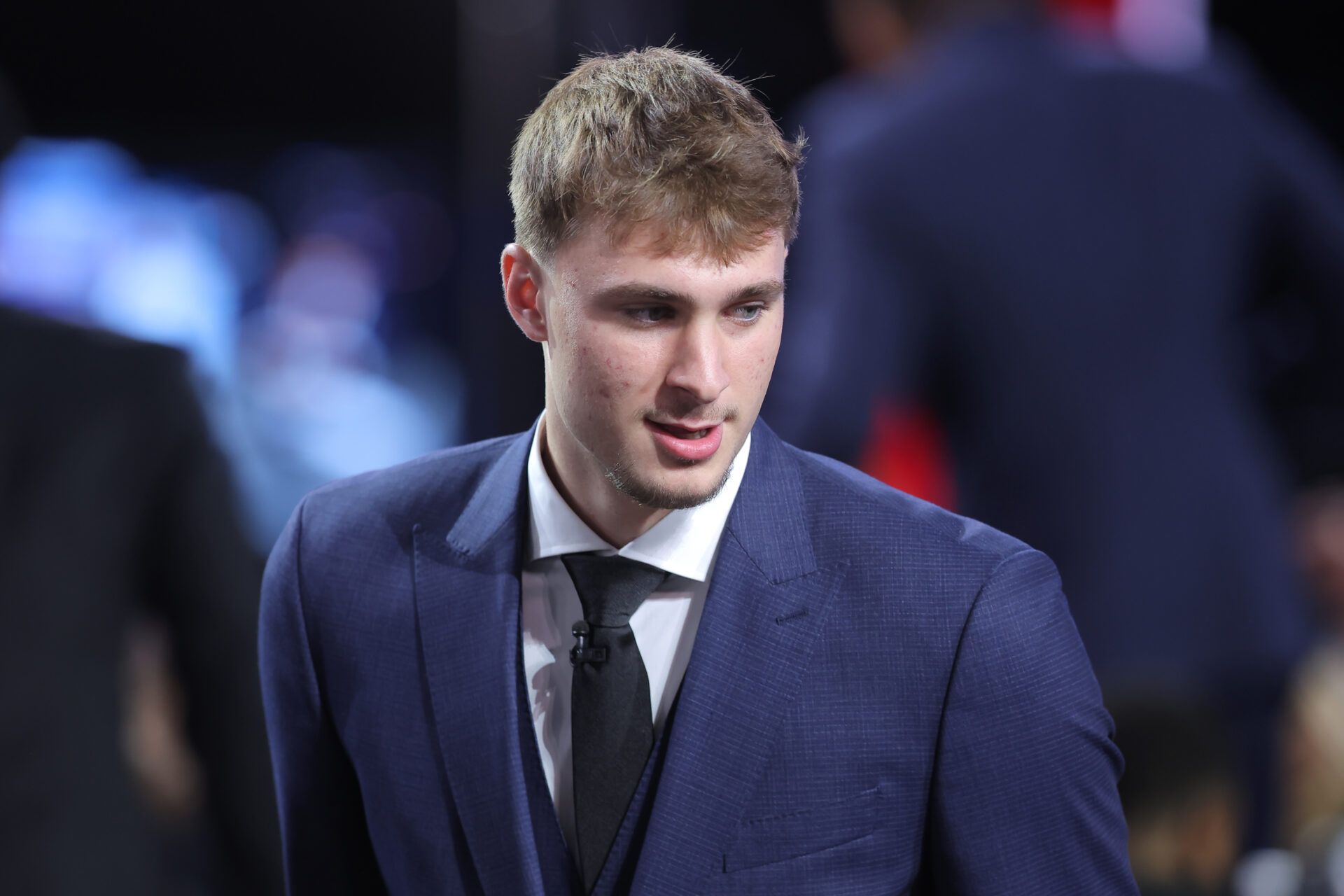 Cooper Flagg before the 2025 NBA Draft at Barclays Center.