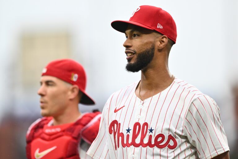 Philadelphia Phillies starting pitcher Cristopher Sanchez (61) enters the field before the game against the Washington Nationals at Citizens Bank Park.