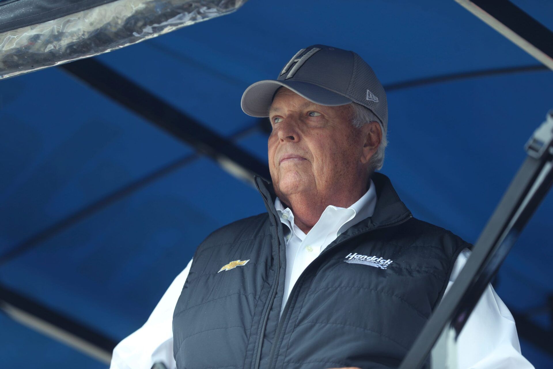 Hendrick Motorsports owner Rick Hendrick watches the action during the FireKeepers Casino 400 on Sunday, Aug. 6, 2023.