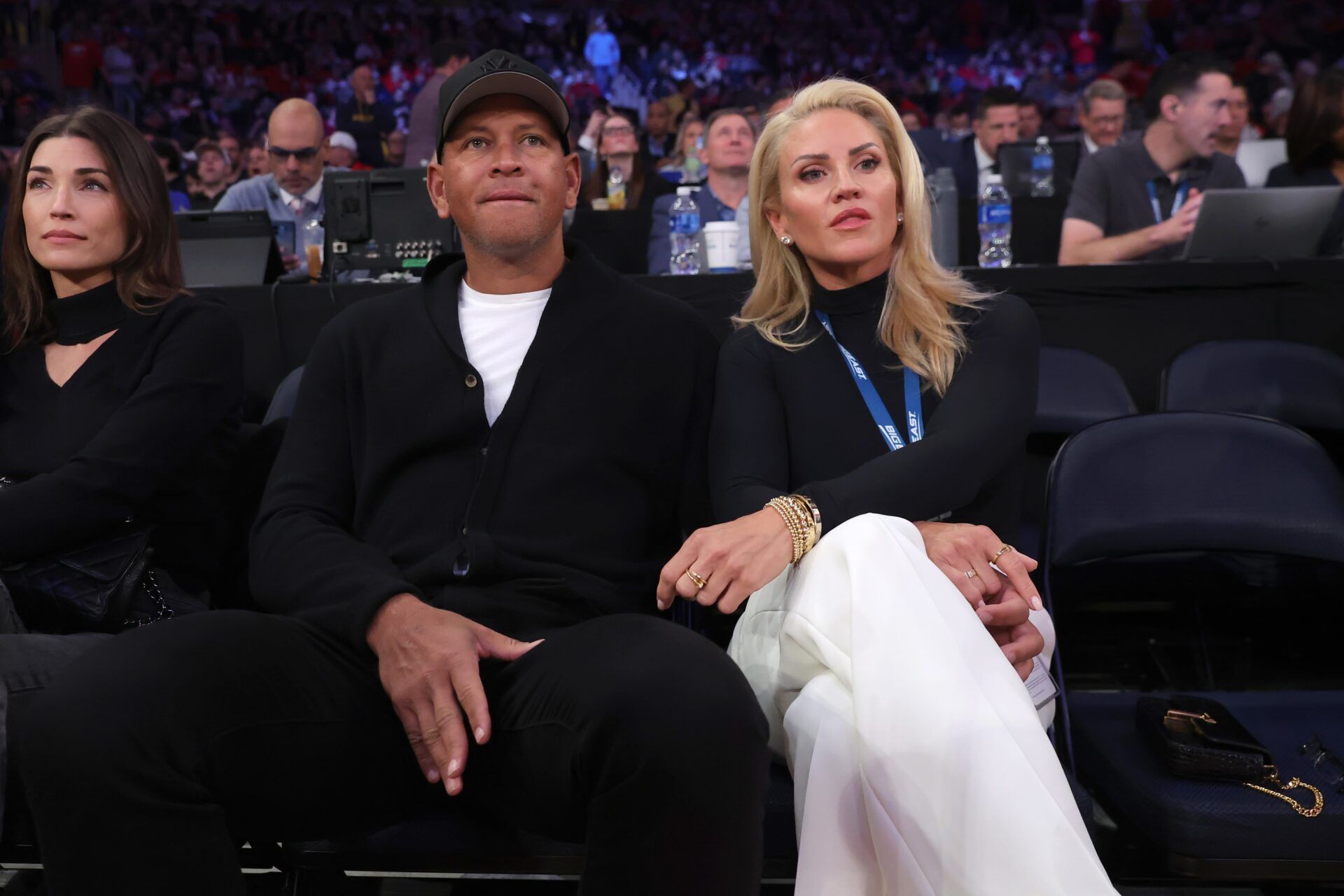 New York Yankees former player Alex Rodriguez and his girlfriend Jaclyn Cordeiro sit court side during the first half between the St. John's Red Storm and the Creighton Bluejays at Madison Square Garden.