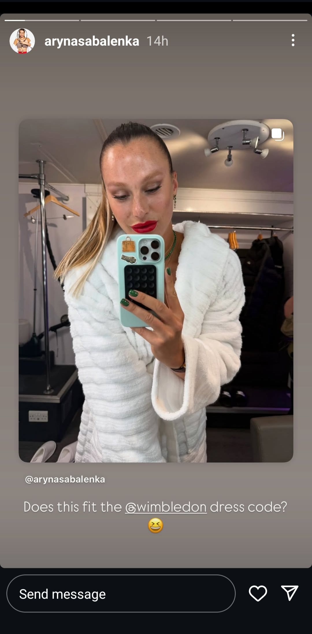 Screen grab of Aryna Sabalenka's Instagram story