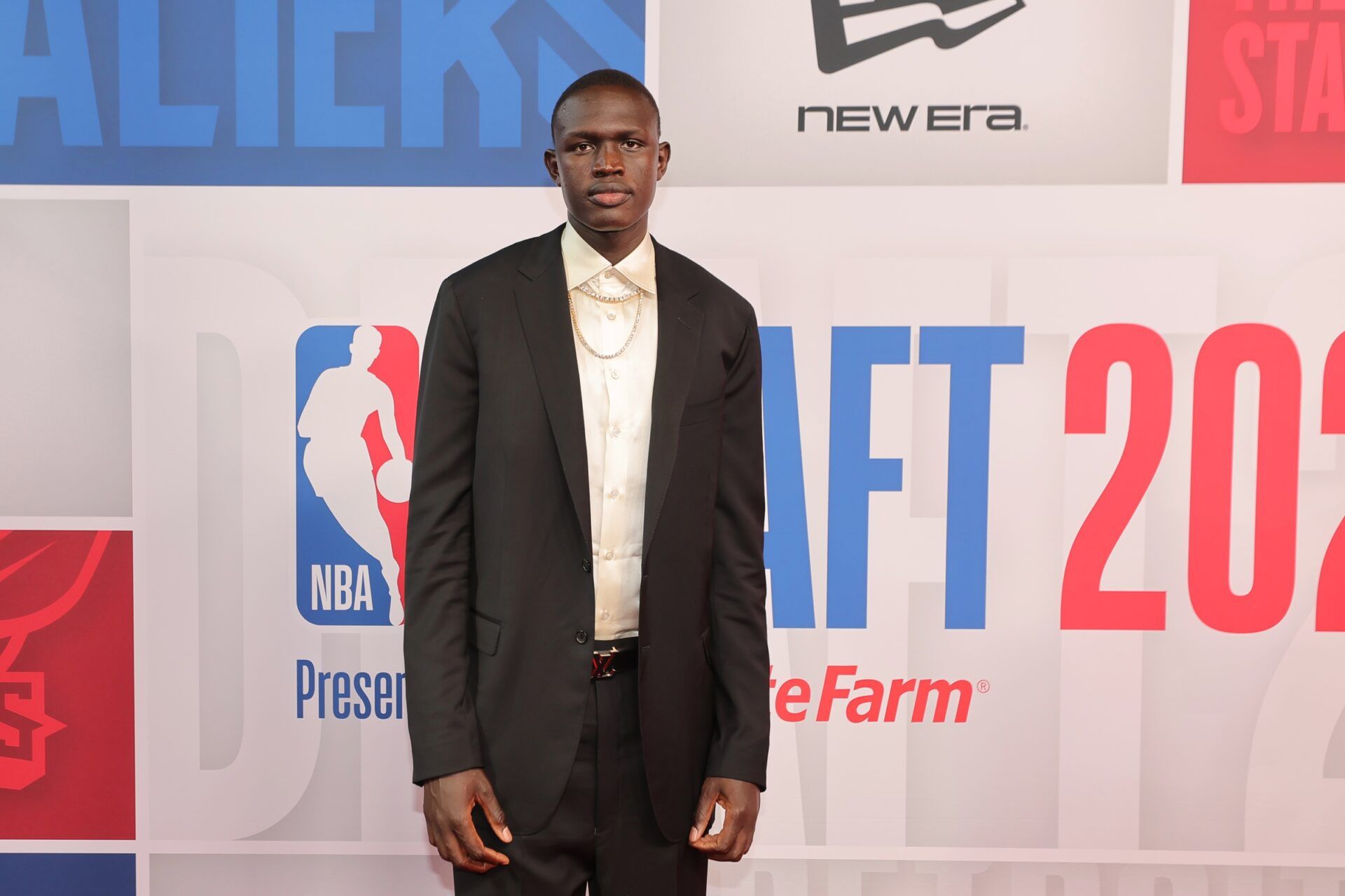 Khaman Maluach arrives before the first round of the 2025 NBA Draft at Barclays Center.