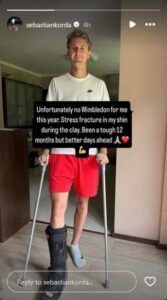 Sebastian Korda's Instagram story