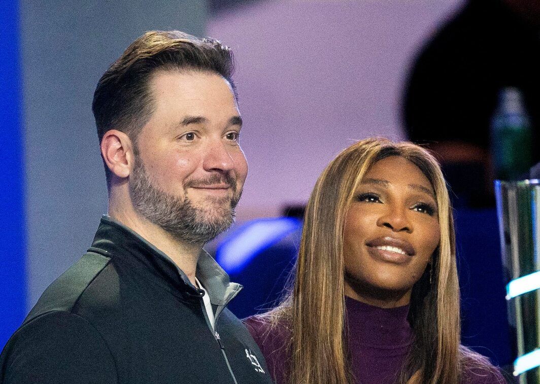 Serena Williams and her husband, Reddit co-founder Alexis Ohanian, co-own the Los Angeles Golf Club, and watch their team play against Boston Common Golf during a TGL match at the SoFi Center on February 4, 2025, in Palm Beach Gardens, Florida.