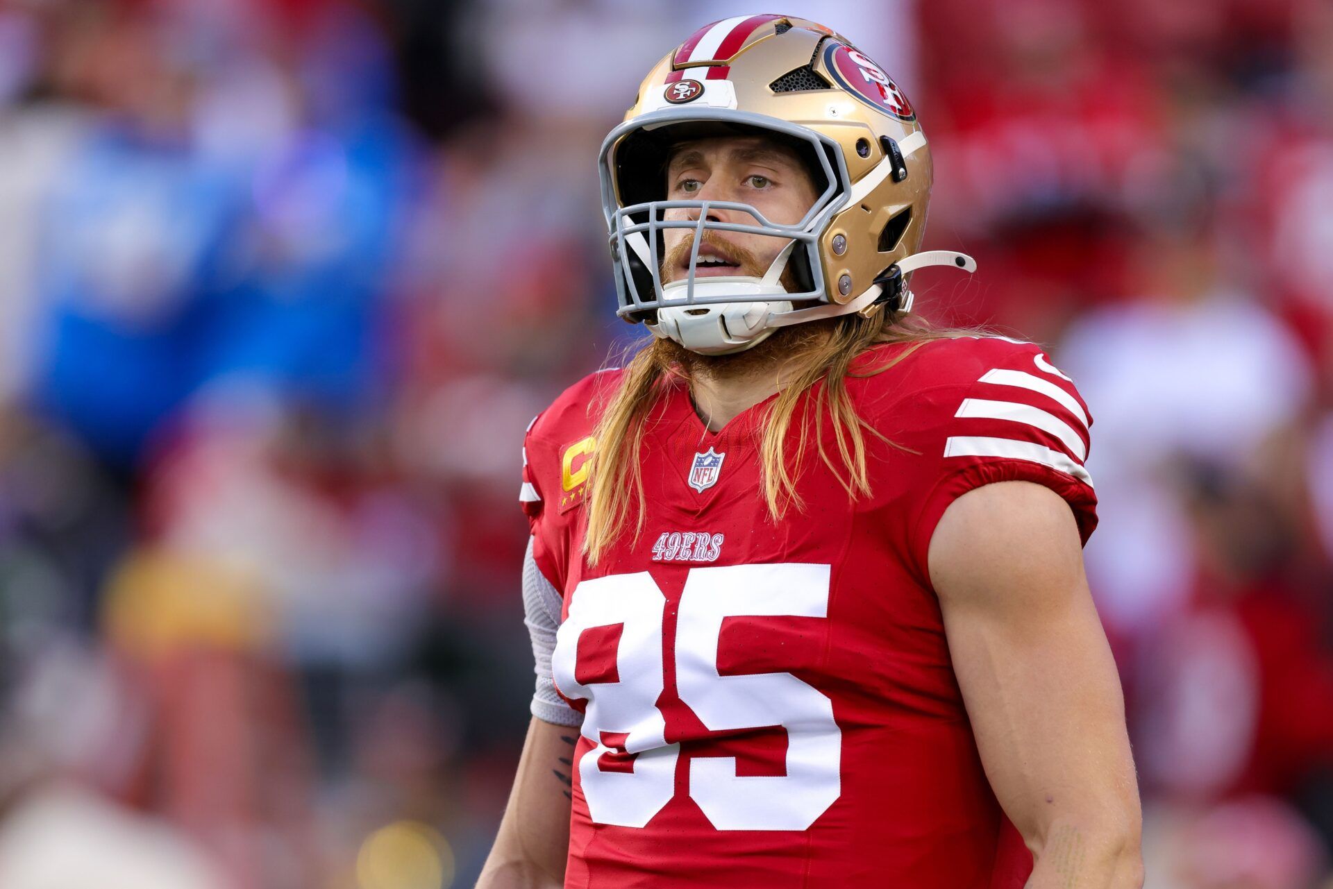 San Francisco 49ers tight end George Kittle (85) before the game against the Detroit Lions at Levi's Stadium.