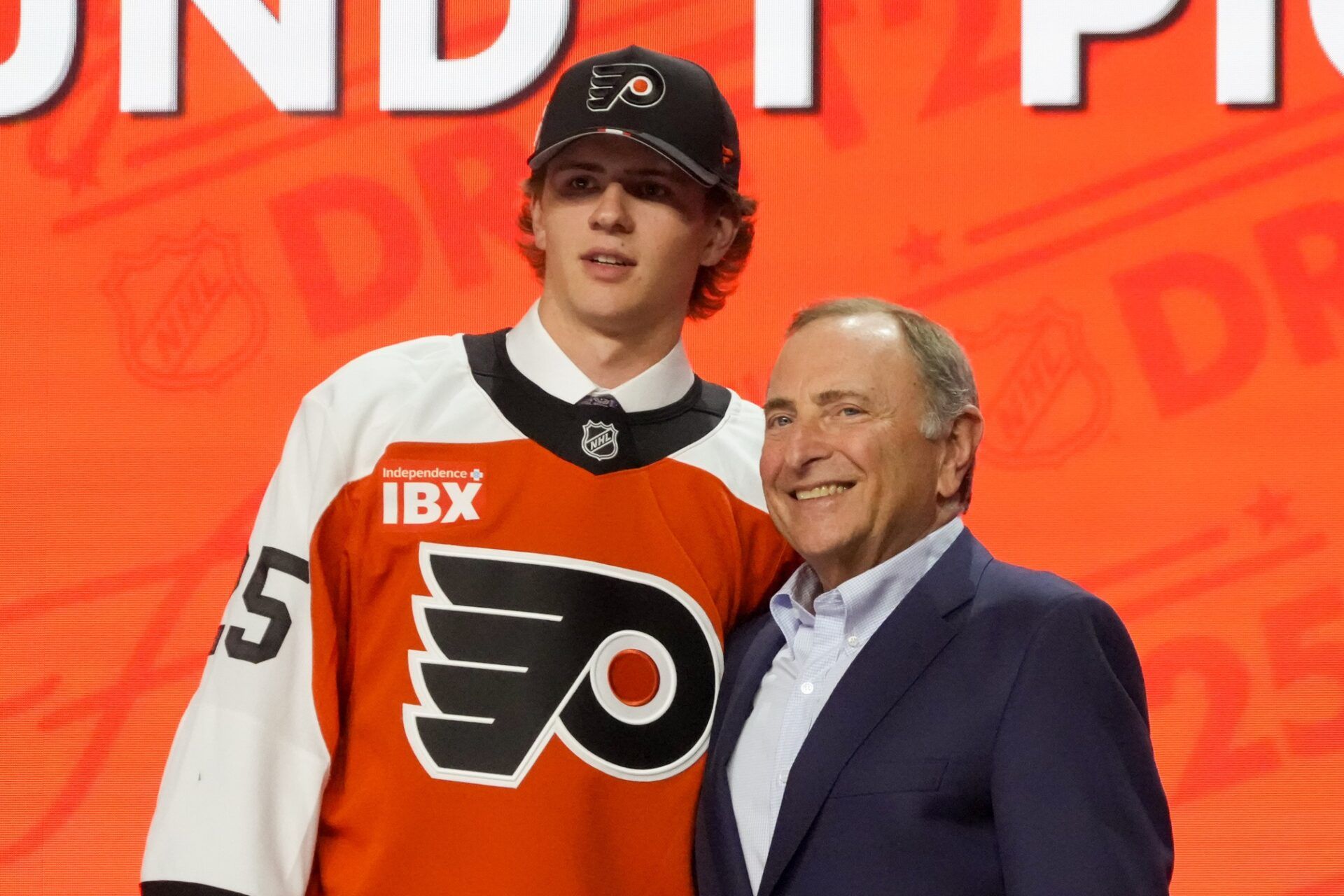Jack Nesbitt is selected as the 12th overall pick to the Philadelphia Flyers in the first round of the 2025 NHL Draft at Peacock Theater.