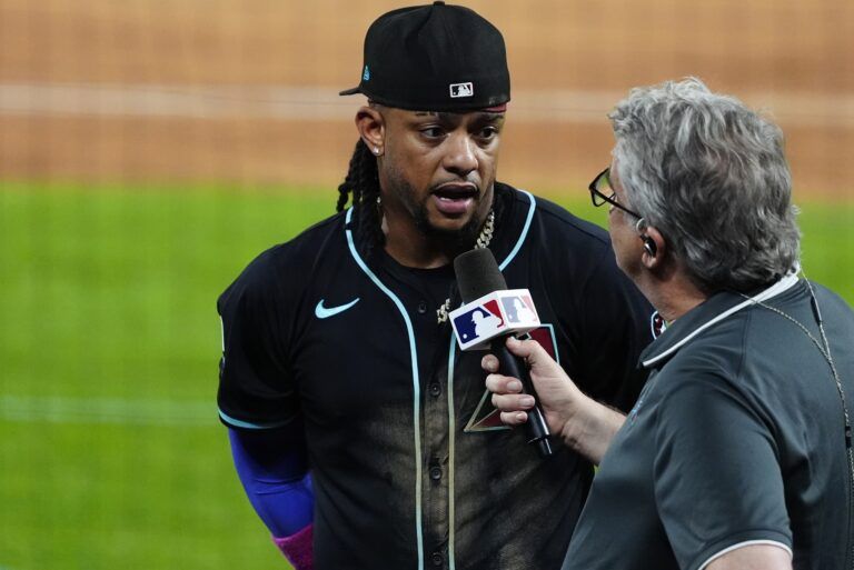 Arizona Diamondbacks second baseman Ketel Marte (4) is interviewed following the win against the Colorado Rockies at Coors Field.