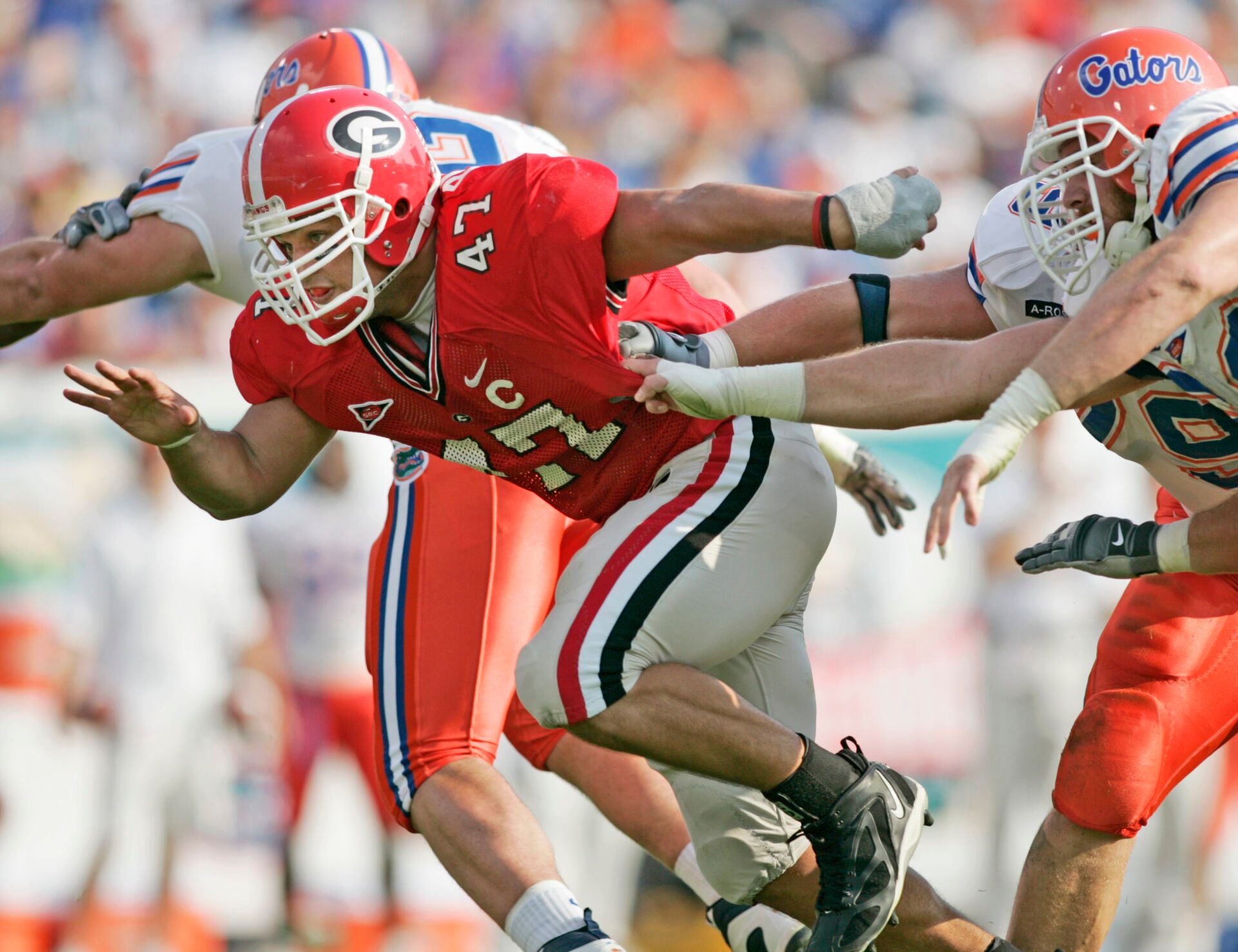 University of Georgia Bulldogs defensive end David Pollack in action against the Florida Gators at Alltel Stadium.
Mandatory Credit: Preston Mack-USA TODAY Sports 
(©) Copyright 2004 by Preston Mack