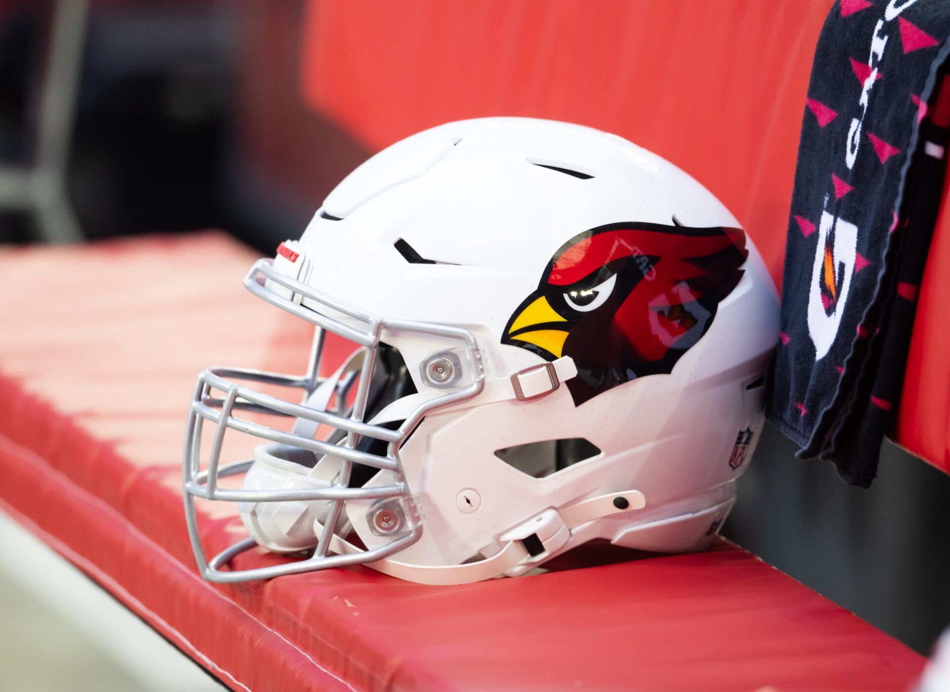 Detailed view of an Arizona Cardinals helmet at State Farm Stadium.