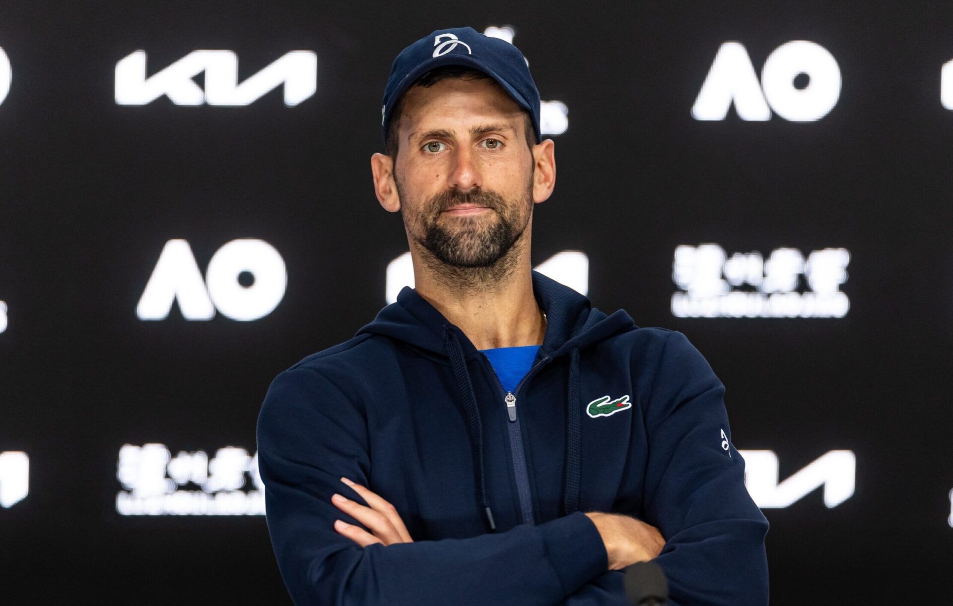 Novak Djokovic of Serbia interview after his match against Alexander Zverev of Germany in the semifinals of the men's singles at the 2025 Australian Open at Melbourne Park.