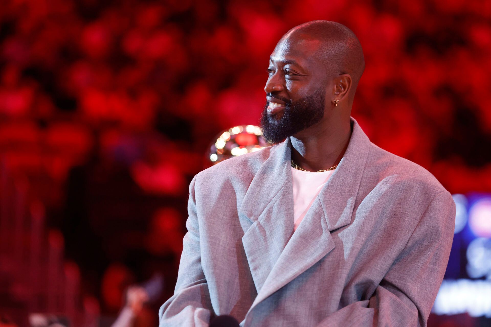 Former Miami Heat guard Dwyane Wade is honored at halftime during the game against the Detroit Pistons at Kaseya Center.