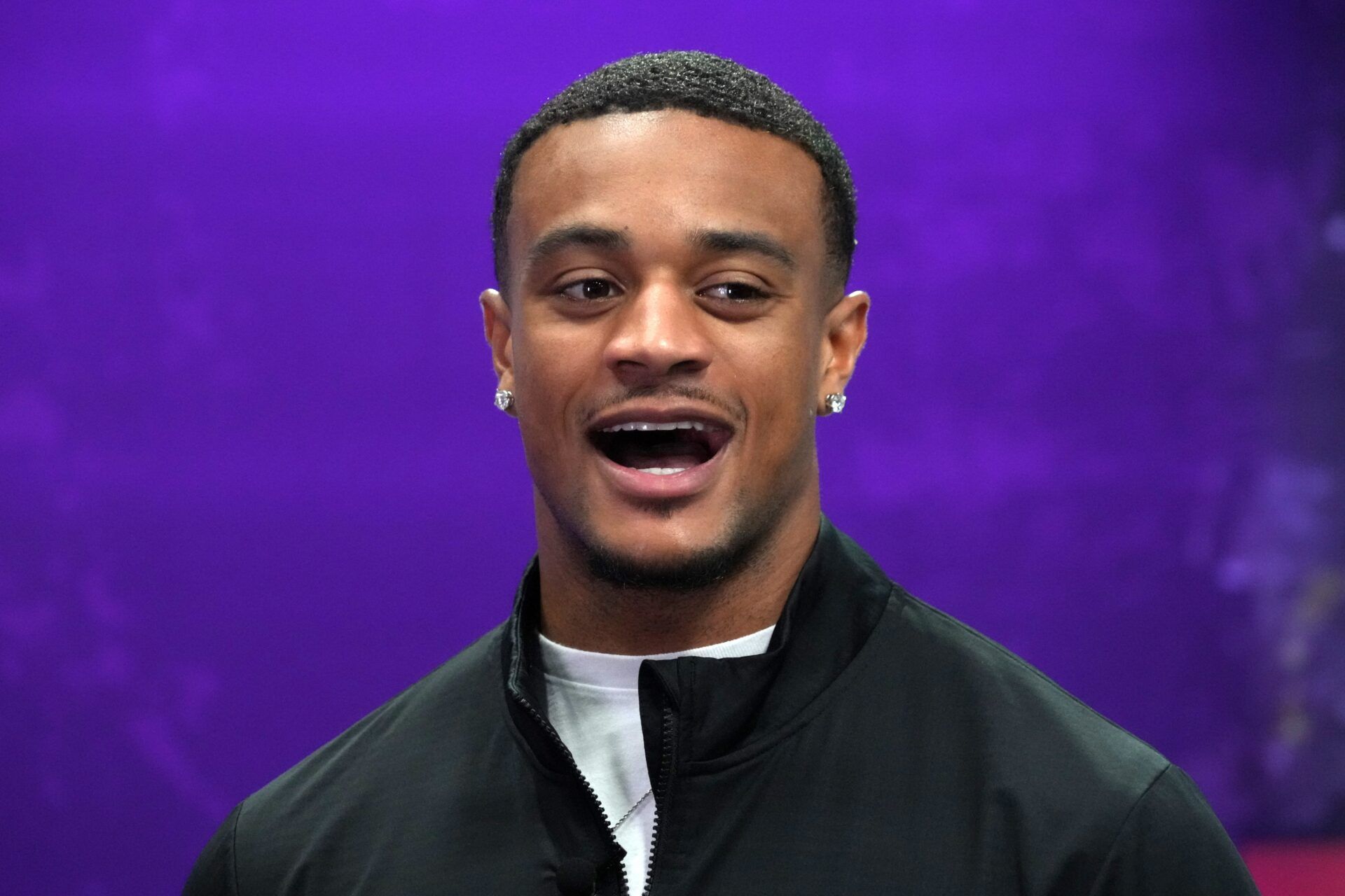 Denver Broncos cornerback Patrick Surtain II on Radio Row at the Super Bowl LIX media center.
