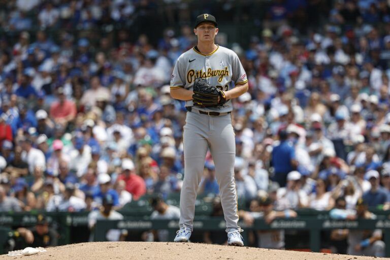 Pittsburgh Pirates starting pitcher Mitch Keller (23) delivers a pitch against the Chicago Cubs during the first inning at Wrigley Field.