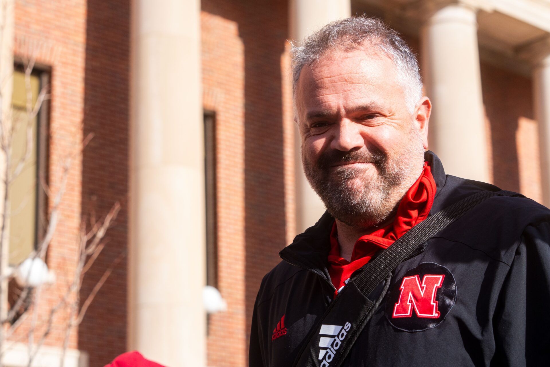 Nebraska Cornhuskers head coach Matt Rhule walks into the stadium before the game against the Wisconsin Badgers at Memorial Stadium.