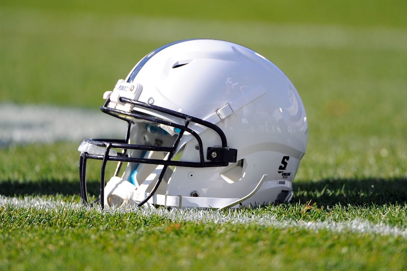 Penn State Nittany Lions helmet sits on the field prior to the game against the Indiana Hoosiers at Beaver Stadium.
