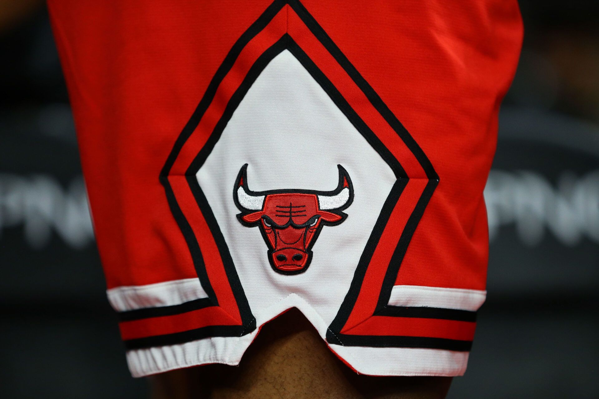 A view of the Chicago Bulls logo on a pair of game shorts at The Palace of Auburn Hills. The Pistons won 102-91.