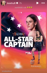 Lexie Hull showed love for her teammate’s big moment with a simple “yeahhhhh cait 🥳🥳🥳” on Instagram.