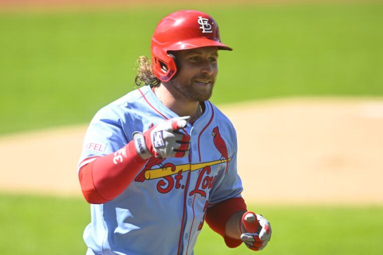 St. Louis Cardinals second baseman Brendan Donovan (33) runs the bases on his solo home run in the first inning against the Cleveland Guardians at Progressive Field.