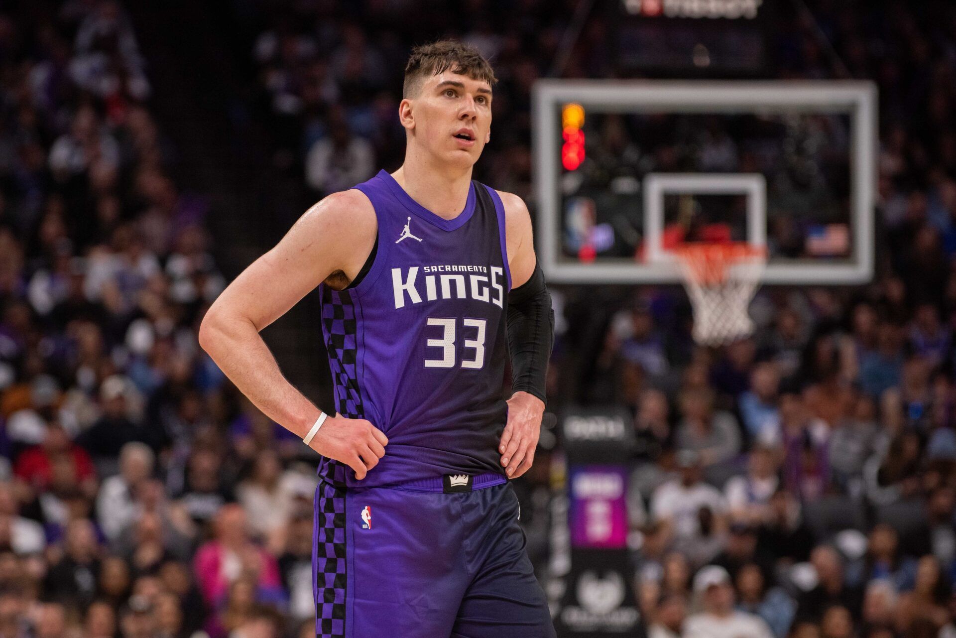 Sacramento Kings forward Jake LaRavia (33) looks on during the fourth quarter of the game against the Chicago Bulls at Golden 1 Center.