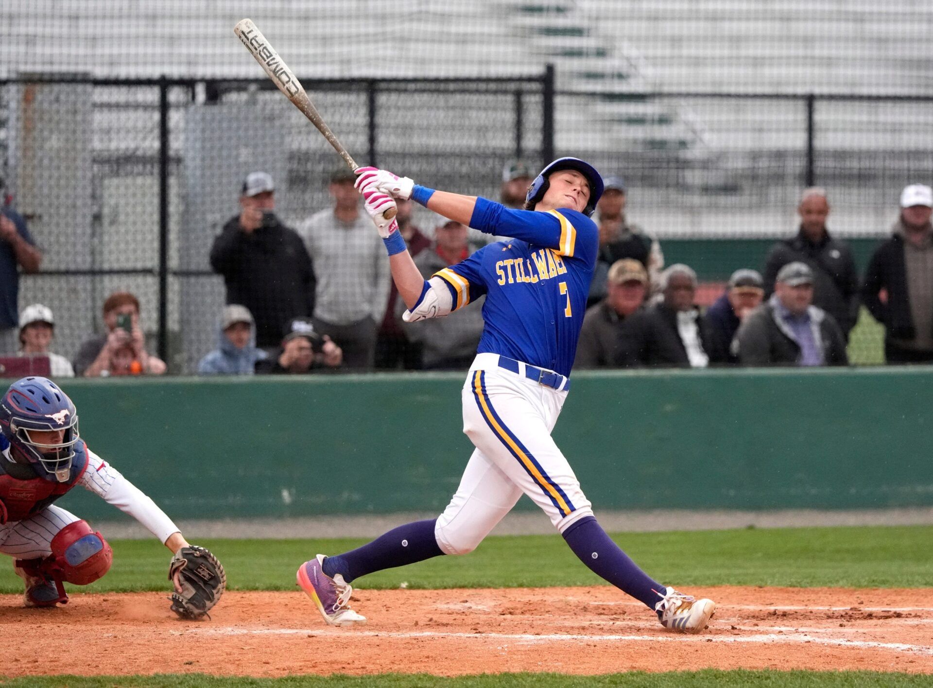 Stillwater's Ethan Holliday swings during the high school baseball game between Fort Cobb-Broxton and Stillwater at Edmond Santa Fe High School in Edmond, Okla., Friday, April, 18, 2025.