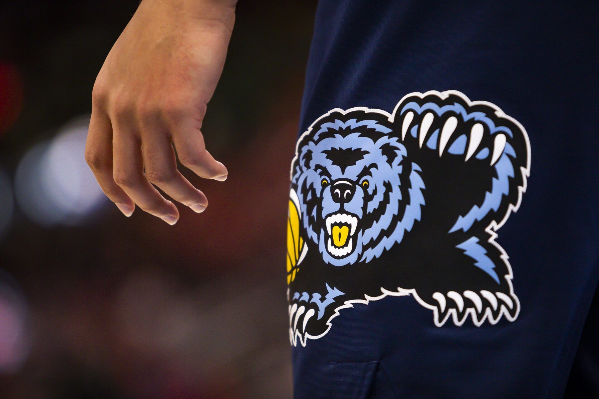 The hand and shorts logo of Memphis Grizzlies forward Kyle Anderson (1) during the second quarter against the Detroit Pistons at Little Caesars Arena.