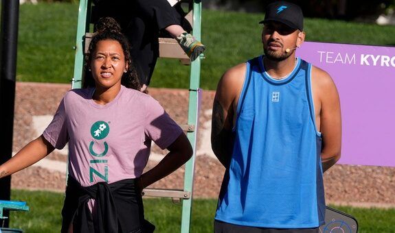 Pro tennis players Naomi Osaka and Nick Kyrgios at the 2nd annual Desert Smash Celebrity Pickleball Challenge in La Quinta, Calif., on Monday, March 3, 2025.
