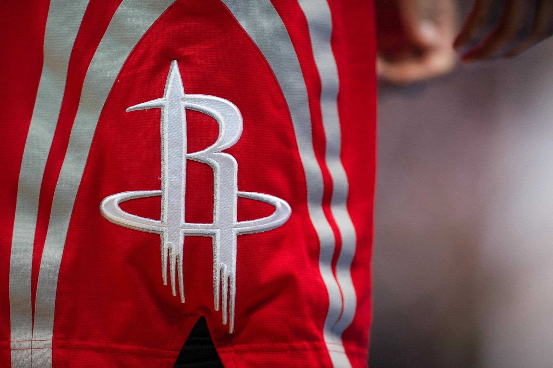 A view of the Houston Rockets logo during the game against the Dallas Mavericks at the American Airlines Center. The Rockets defeated the Mavericks 108-101.