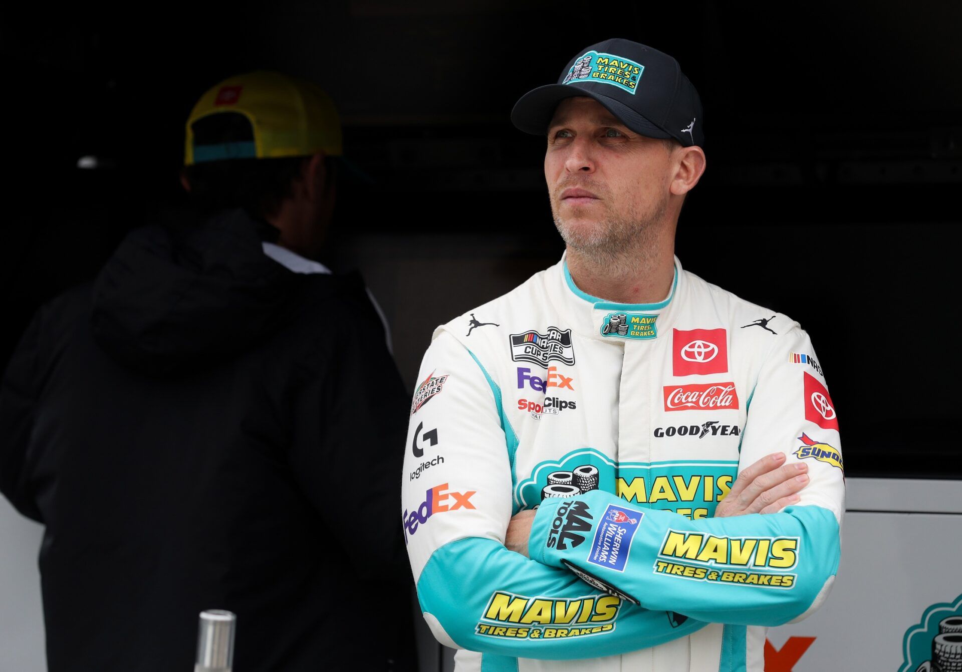 NASCAR Cup Series driver Denny Hamlin looks on during practice and qualifying for the Wurth 400 at Dover Motor Speedway.